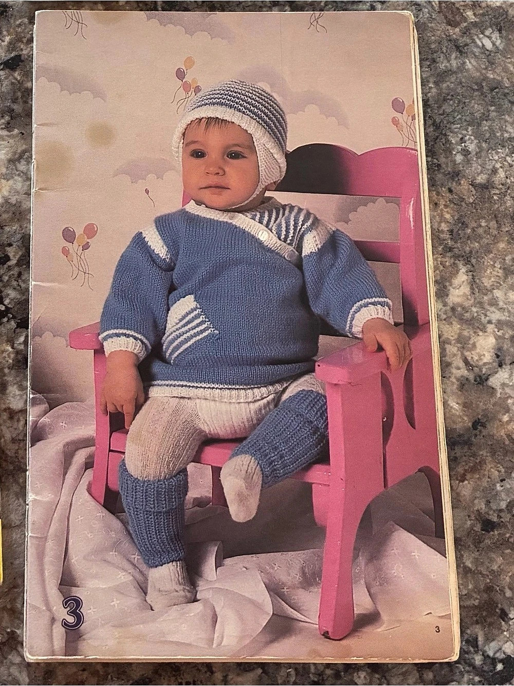 Vintage Knitting Pattern Page Blue Pink